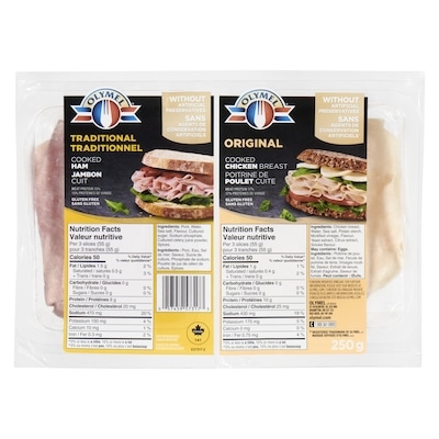 Olymel Cooked Ham & Chicken Breast 250 g, $3.20/100g