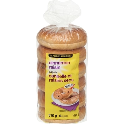 Sans Nom Bagel, cannelle et raisins secs, paquet de 6 510 g, 0,72 $/100g