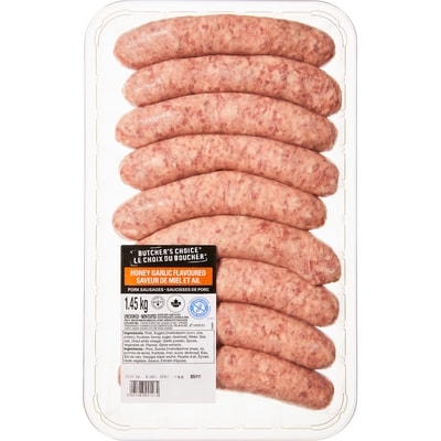Le Choix du Boucher Saucisses de porc saveur de miel et ail  1.45 kg, 1,14 $/100g