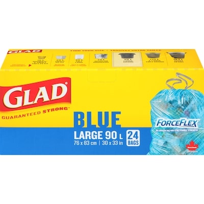 Glad Blue Recycling Bags - Large 90 Litres - ForceFlex, Drawstring 24 ea, $0.46/1ea