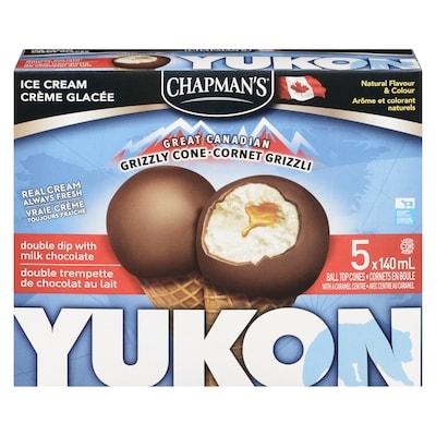 Chapman’s Yukon grizzli cornet grizzli double trempette de chocolat au lait 5x140.0 ml, 0,79 $/100ml