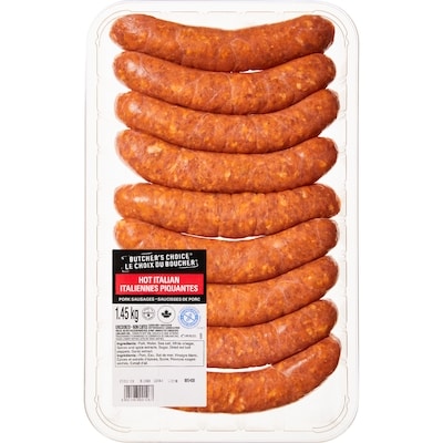 Butcher's Choice Hot Italian Pork Sausages 1.45 kg, $1.14/100g