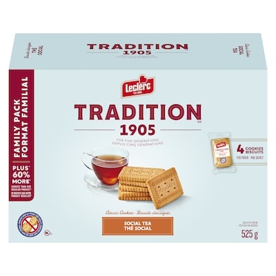Leclerc Tradition Cookies Social Tea, Family Pack ,4 Cookies per Pouch 525 g, $1.62/100g
