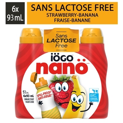 IOGO Nanö Drinkable Strawberry-Banana Lactose-Free Yogurt 1% 6x93.0 ml, $0.89/100g