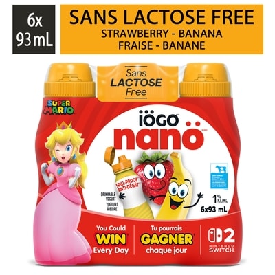 IOGO Nanö Drinkable Strawberry-Banana Lactose-Free Yogurt 1% 6x93.0 ml, $0.72/100g