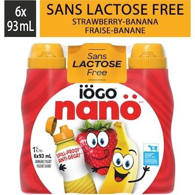 IOGO Nanö Drinkable Strawberry-Banana Lactose-Free Yogurt 1% 6x93.0 ml, $0.63/100g