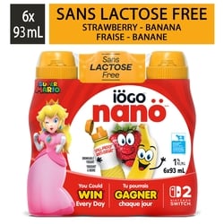 IÖGO Nanö yogourt à boire fraise-banane sans lactose 1 % 6x93.0 ml, 0,63 $/100g
