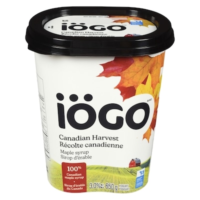 IOGO Yogurt Maple Syrup 3.2% M.F. 650 g, $0.74/100g