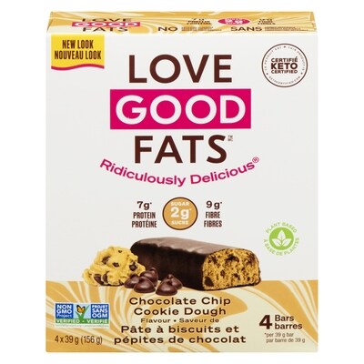 LoveGoodFats Chocolate Chip Cookie Dough Keto Bar 156 g, $6.72/100g