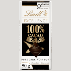 Lindt EXCELLENCE Barre de chocolat noir à 100 % de cacao 50 g, 12,58 $/100g