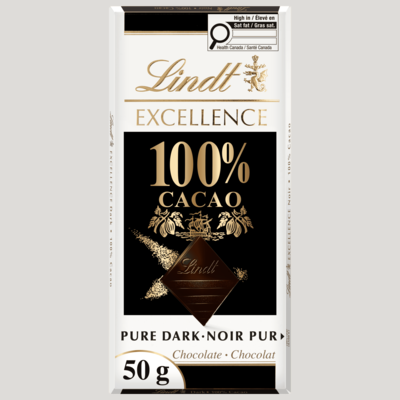 Lindt EXCELLENCE Barre de chocolat noir à 100 % de cacao 50 g, 12,58 $/100g
