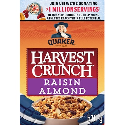 Quaker Harvest Crunch Raisin & Almond Granola Cereal 510 g, $1.17/100g