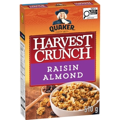 Quaker Harvest Crunch Rasin Almond Granola Cereal 510 g, $1.17/100g