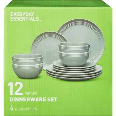 Everyday Essentials Dinnerware 12 Piece Set - Grey 1 ea, $30.00/1ea
