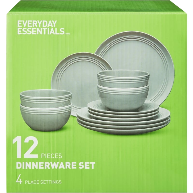 Dinnerware 12 Piece Set - Grey