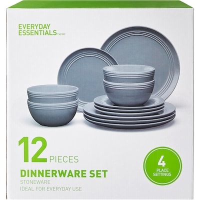 Dinnerware 12 Piece Set - Grey