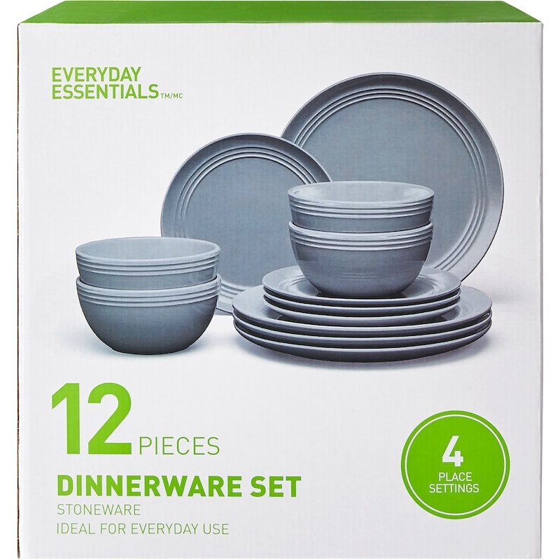 Dinnerware 12 Piece Set - Grey