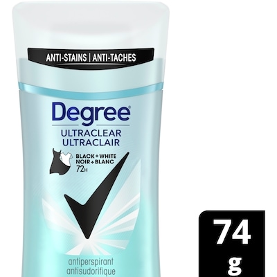 Degree UltraClear Antisudorifique en Bâton pour 72 h de protection contre les odeurs et la transpiration Black + White anti-taches jaunes et marques blanches 74 g, 12,15 $/100g