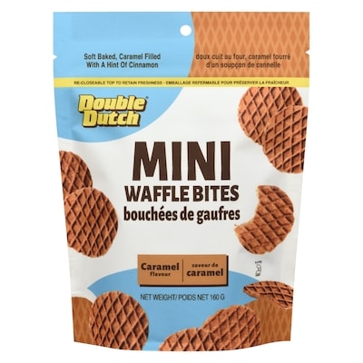 Double Dutch Cookies, Mini Waffle Bites, Caramel Flavour 160 g, $2.18/100g