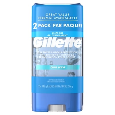 Gillette Antisudorifique gel transparent, Vague fraîche, protection 72h, paquet jumelé, chacun 216 g, 5,09 $/100g