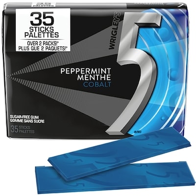 5 Gum 5 Peppermint-Cobalt Flavoured Sugar Free Chewing Gum, 35 Sticks, 1 Pack (Case) 6x94.49 g, $4.85/100g