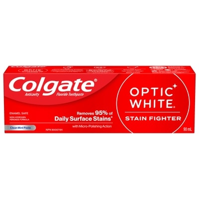 Colgate Optic White Stain Fighter Stain Removal Toothpaste, Clean Mint Paste 90 ml, $6.10/100ml