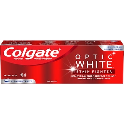 Colgate Dentifrice Optic White Stain Fighter Élimination des taches, Menthe pure 90 ml, 4,77 $/100ml