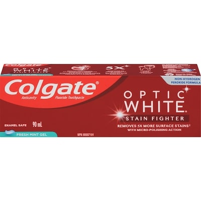 Colgate Dentifrice Optic White Stain Fighter avec élimination des taches, gel à la menthe fraîche, 90 mL 90 ml, 4,77 $/100ml