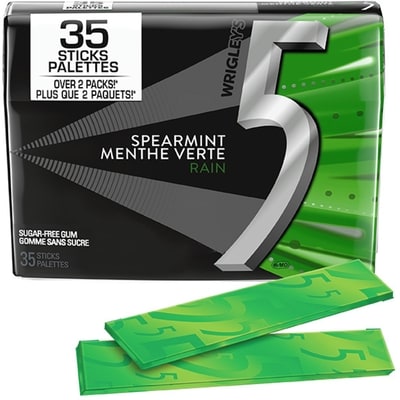 Mars 5 Spearmint-Rain Flavoured Sugar Free Chewing Gum, 35 Sticks, 1 Pack (Case) 6x94.49 g, $3.79/100g