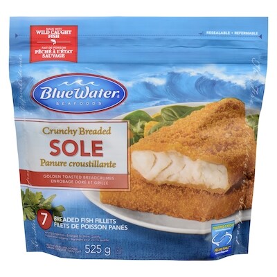 BlueWater Seafoods Crunchy Breaded Fish Fillets Cut from Whole Fillets, Wild Caught Sole with Crunchy Panko Breadcrumbs, Frozen, 7 Count, Resealable Bag 525 g, $3.43/100g
