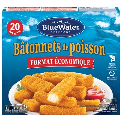 BlueWater Seafoods Bâtonnets de poisson panés 500 g, 1,80 $/100g