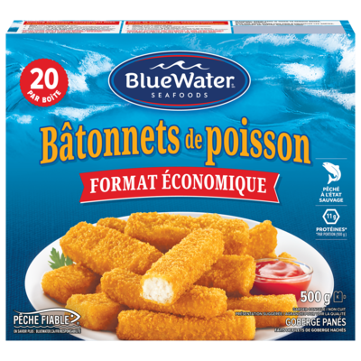 BlueWater Seafoods Bâtonnets de poisson panés 500 g, 2,00 $/100g
