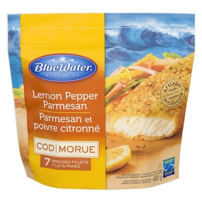 BlueWater Seafoods Lemon Pepper Parmesan Cod, Wild Caught Cod, Frozen, 7 Count 480 g, $3.75/100g