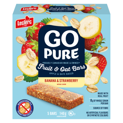 Leclerc Go Pure Fruit and Oat Bars, Banana and Strawberry 140 g, $3.06/100g