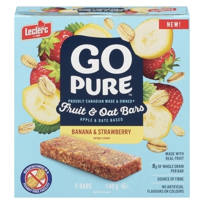 Leclerc Go Pure Fruit and Oat Bars, Banana and Strawberry 140 g, $3.42/100g