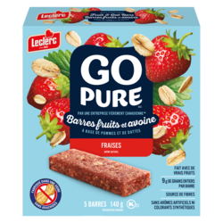 Leclerc Barres aux fruits et à l'avoine fraise Go Pure 140 g, 1,34 $/100g