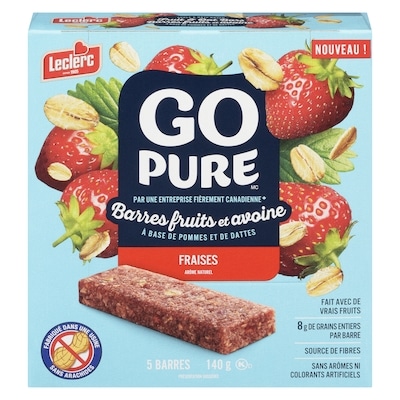 Leclerc Barres aux fruits et à l'avoine fraise Go Pure 140 g, 3,39 $/100g