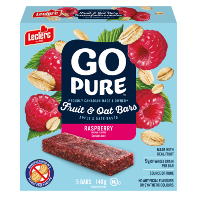 Leclerc Go Pure Fruit and Oat Bars, Raspberry 140 g, $3.42/100g