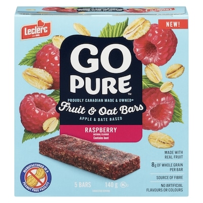 Leclerc Go Pure Fruit and Oat Bars, Raspberry 140 g, $3.42/100g