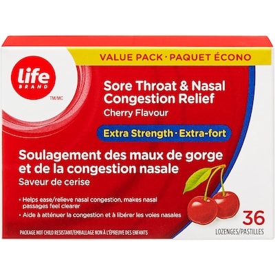 Life Soulagement des maux de gorge et de la congestion nasale, paquet écono extra-fort 36 ea, 0,21 $/1ch