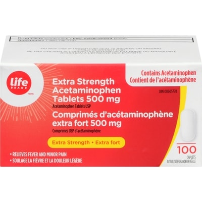 Life Acétaminophène, extra fort, 500 mg 100 ea, 0,10 $/1ch