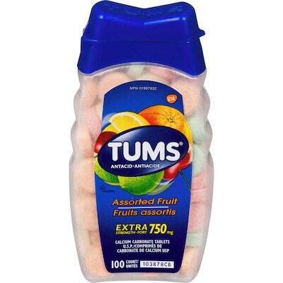 Tums Extra 750 Fruits Assortis 100 ea, 0,07 $/1ch