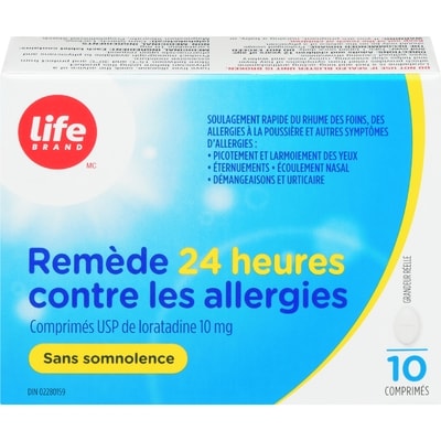 Life Remède contre les allergies, loratadine, 10 comprimés 10 ea, 1,20 $/1ch