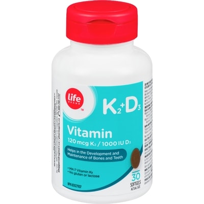 Life Brand Vitamin K2 120 mcg and Vit D3 1000 IU 30 ea, $0.33/1ea