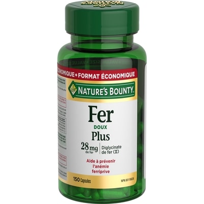 Nature’s Bounty Fer doux, 28 mg, aide à prévenir l’anémie, caps. 150 ea, 0,13 $/1ch