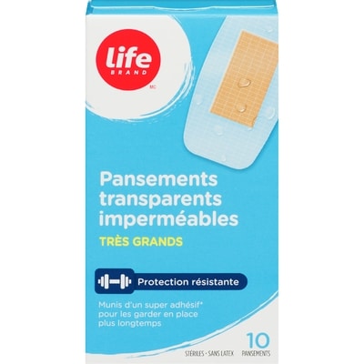 Life Pansement imperméable transparent, très grand, 10 par paquet 10 ea, 0,60 $/1ch