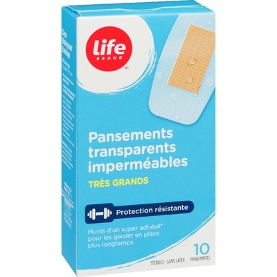 Pansement imperméable transparent, très grand, 10 par paquet