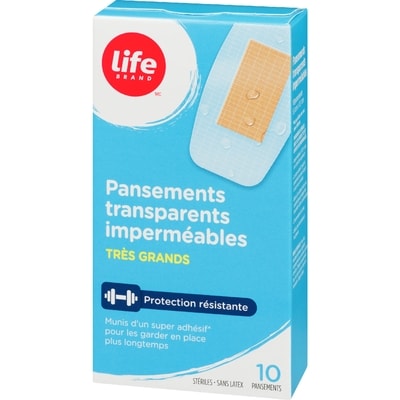 Pansement imperméable transparent, très grand, 10 par paquet