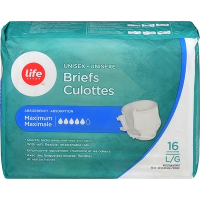 Life Brand Briefs, Maximum Absorbancy, Unisex, L, 16 Pack 16 ea, $0.94/1ea