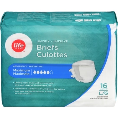 Life Caleçons, absorption maximale, unisexe, G, 16 par paquet 16 ea, 0,94 $/1ch